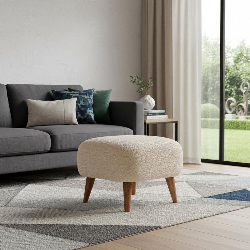 Boucle Round Footstool (723456) - Beige / Brown
