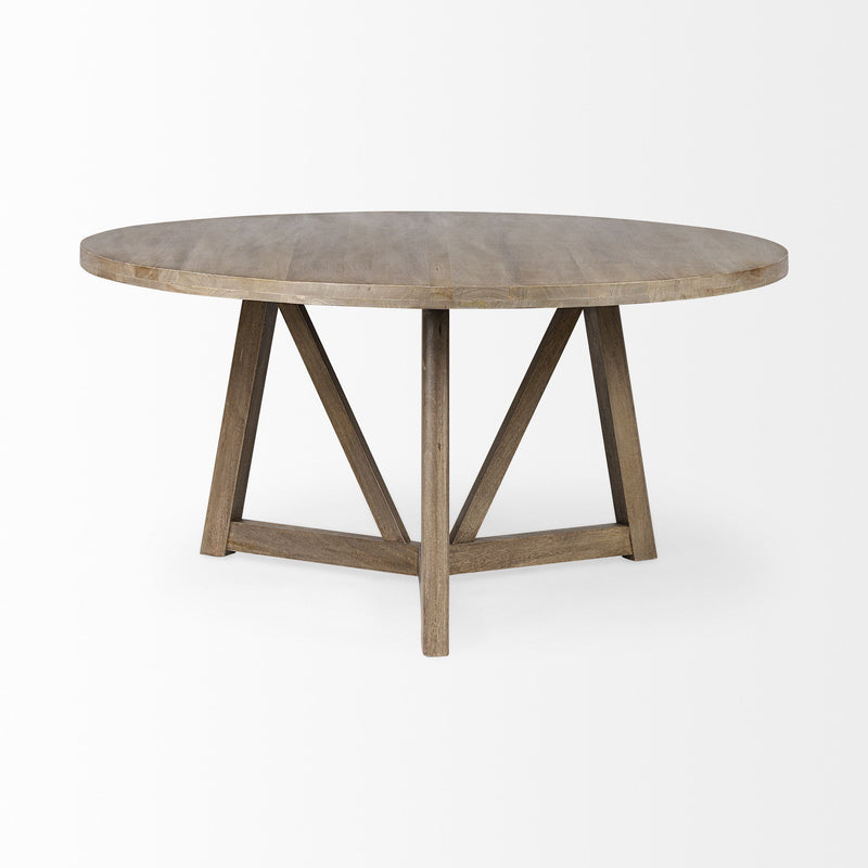 60" Rounded Solid Wood Pedestal Base Dining Room Table - Brown