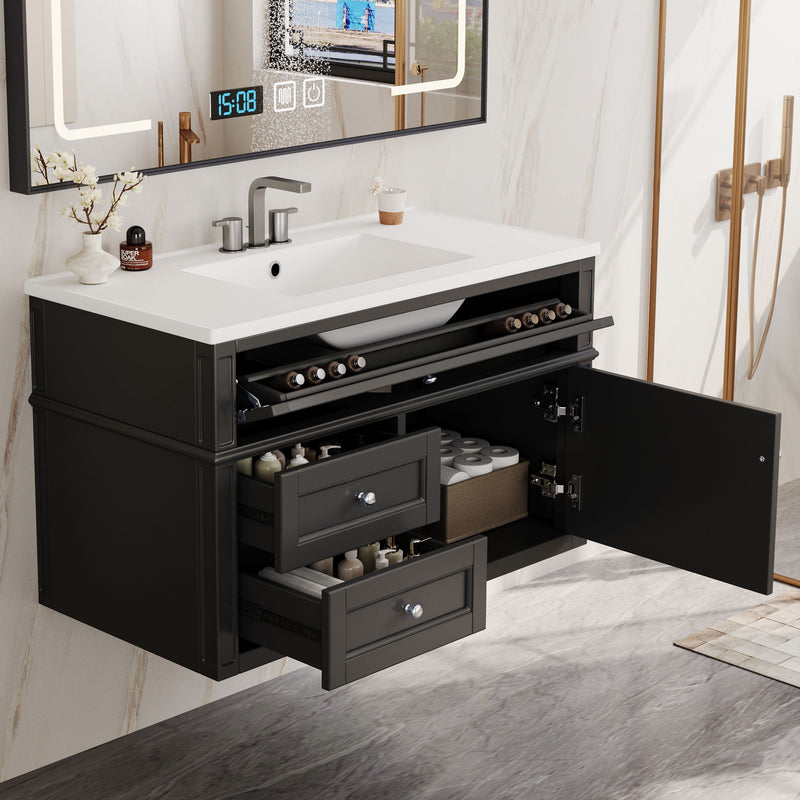 Modern Wall Mounted Floating Cabinet With Double Drawer And Sink