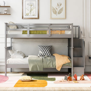 Stairway Twin-Over-Twin Bunk Bed with Storage and Guard Rail for Bedroom, Dorm, Gray color(OLD SKU :LP000109AAE)