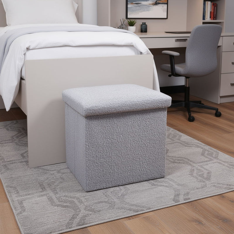 15" Boucle Cube Storage Ottoman - Gray