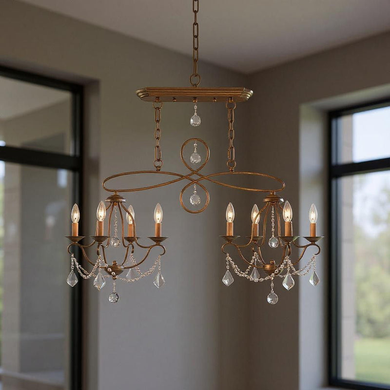 24" Eight Light Dimmable Chandelier With Shades - Gold