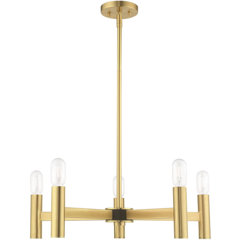 19'' Five Light Dimmable Chandelier With Shades - Brass