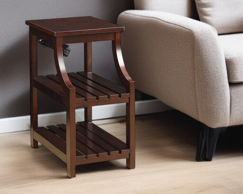 Wooden Usb Port Storage End Table - Espresso