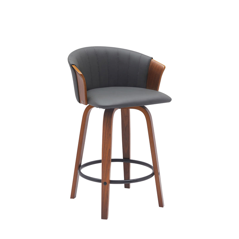 26" Faux Leather With Solid Wood Swivel Counter Height Bar Chair - Gray And Wood Brown