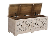 Load image into Gallery viewer, 52" Distressed Solid Wood Carved Floral Storage Ottoman - White

