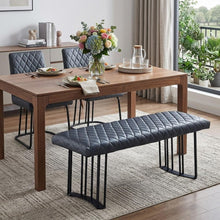 Load image into Gallery viewer, 47" Dark Gray and Black Faux Leather Upholstered Dining Bench
