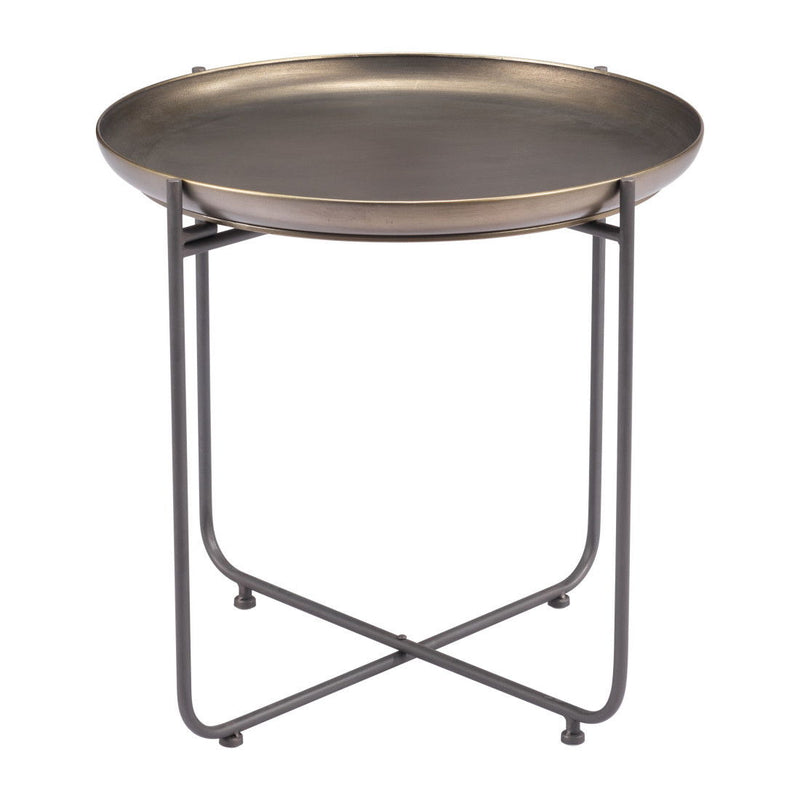21" Steel Round Cross Legs End Table - Bronze And Gray