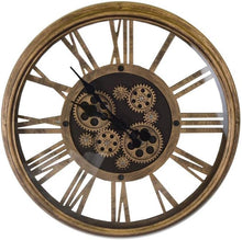 Load image into Gallery viewer, Silent Skeleton Exposed Gear Round Wall Clock (626340) - Antiqued Gold / Black
