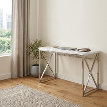 Load image into Gallery viewer, 47" White and Silver Wood and Metal Computer Desk
