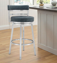 Load image into Gallery viewer, Faux Leather And Stainless Steel Swivel Low Back Counter Height Bar Chair - Dark Gray And Silver
