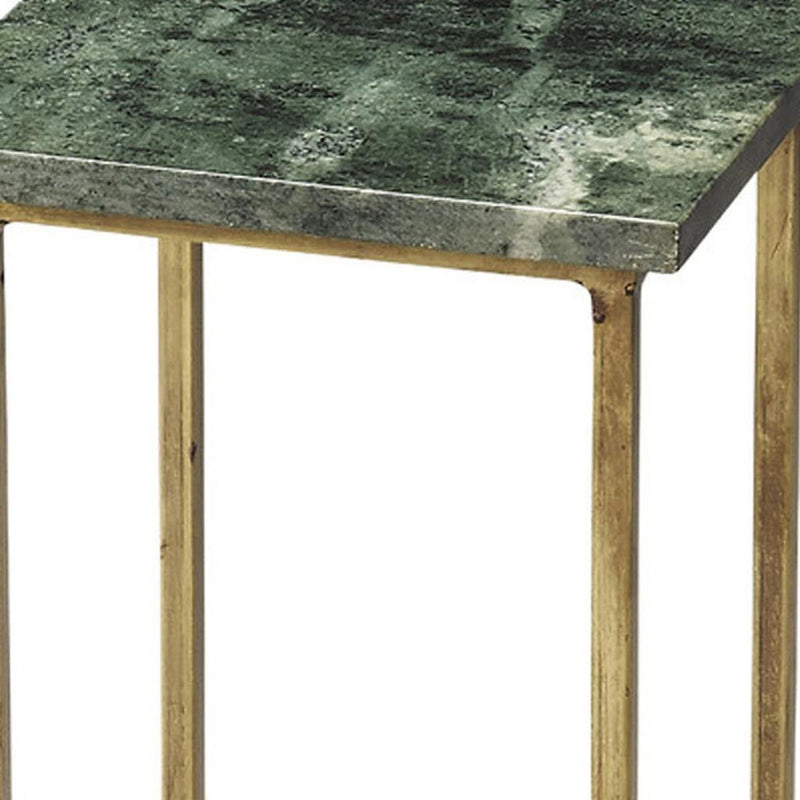 21" Marble Square End Table - Green And Gold