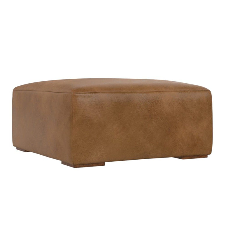 34" Leather Ottoman - Brown