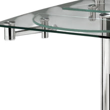 Load image into Gallery viewer, 40" Clear and Silver Glass and Metal Self-Storing Leaf Motion Extendable Dining Table
