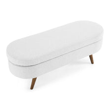 Load image into Gallery viewer, 44" White and Brown Linen Upholstered Storage Bench with Flip Top
