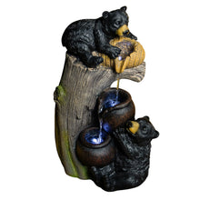 Load image into Gallery viewer, Bear Tree Stump Outdoor Water Fountain With LED Lights - Brown Gray
