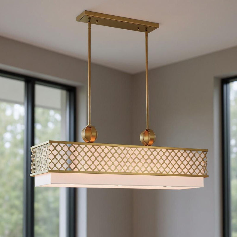 Nine Light Dimmable Chandelier With Shades - Gold / Off White