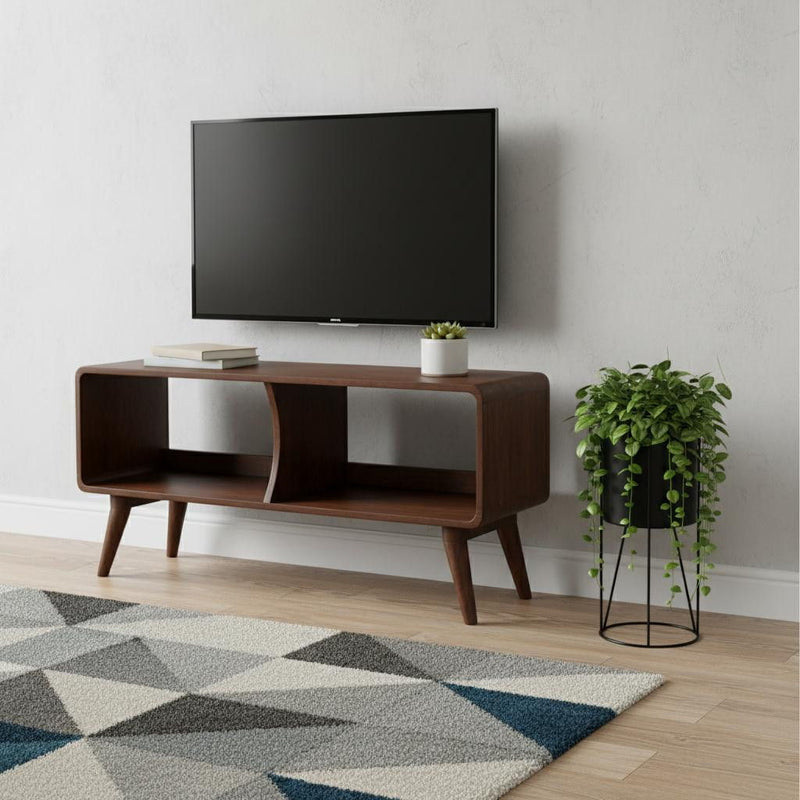 Solid Wood Enclosed Open Storage TV Stand (719196) - Brown