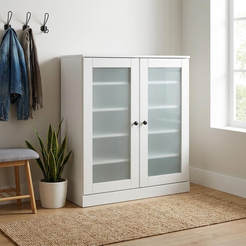 Twenty Pair Solid Woodshoe Storage Cabinet (752373) - White