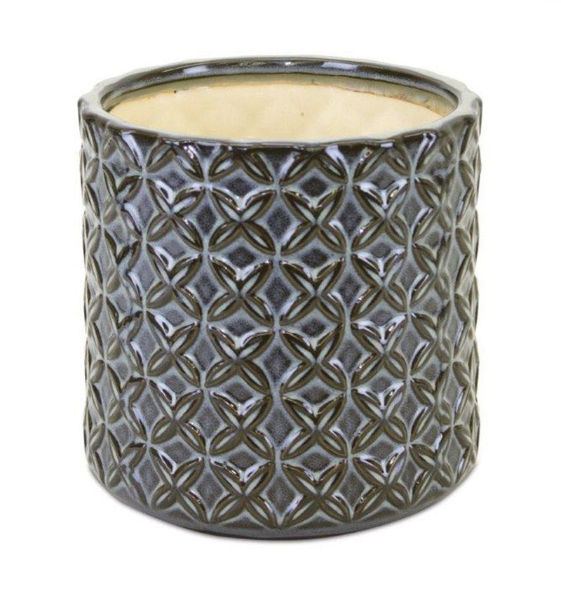 Geometric Round Pot Planters (Set of 2) - Brown / Gray / Clay
