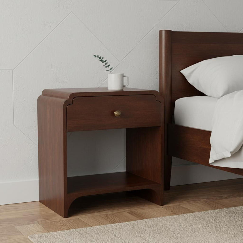 20" Solid Wood Round One Drawer Nightstand - Walnut