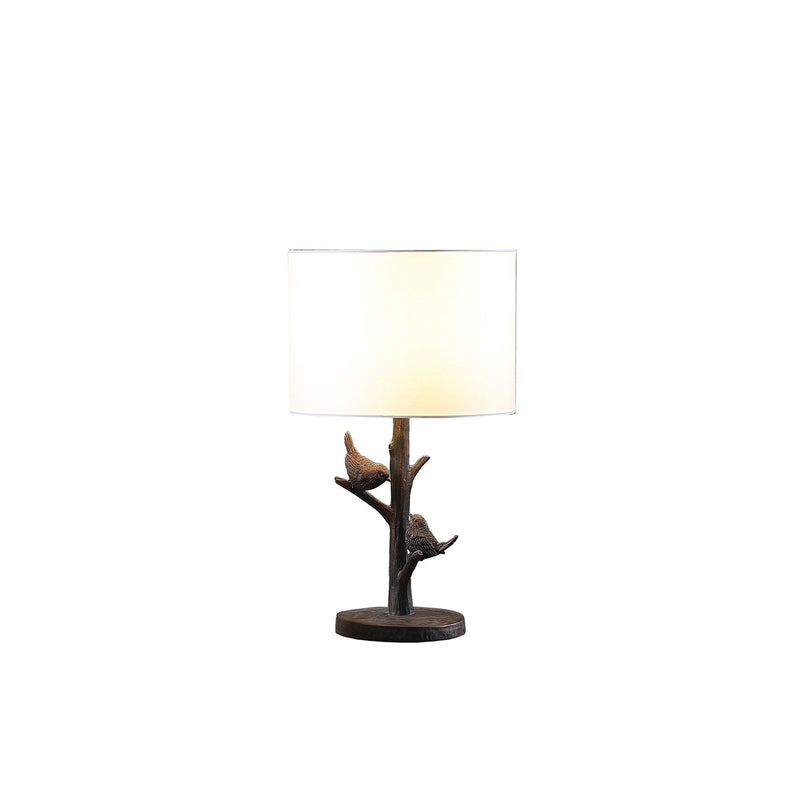 Rustic Birds on a Tree Table Lamp With White Shade - Dark Bronze