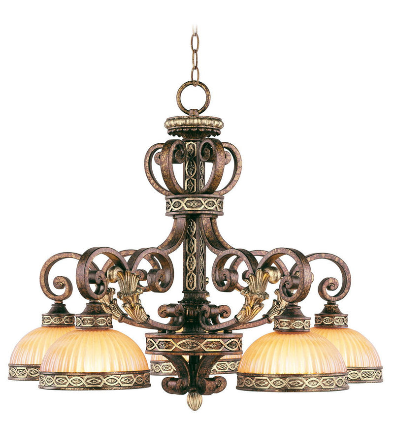 23" Five Light Metal Dimmable Chandelier With Shades - Bronze
