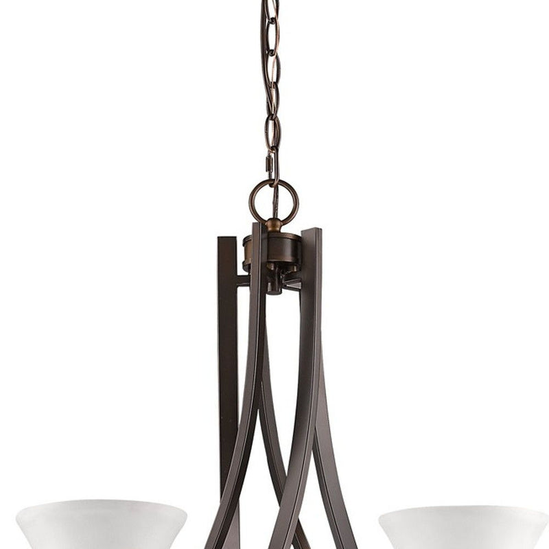 Candle Style Five Light Frosted Metal Dimmable Chandelier With Shades - Bronze / White