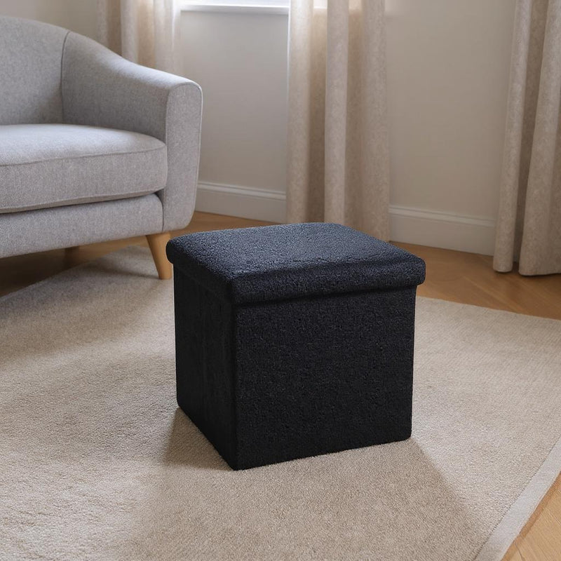 12" Boucle Cube Storage Ottoman - Black