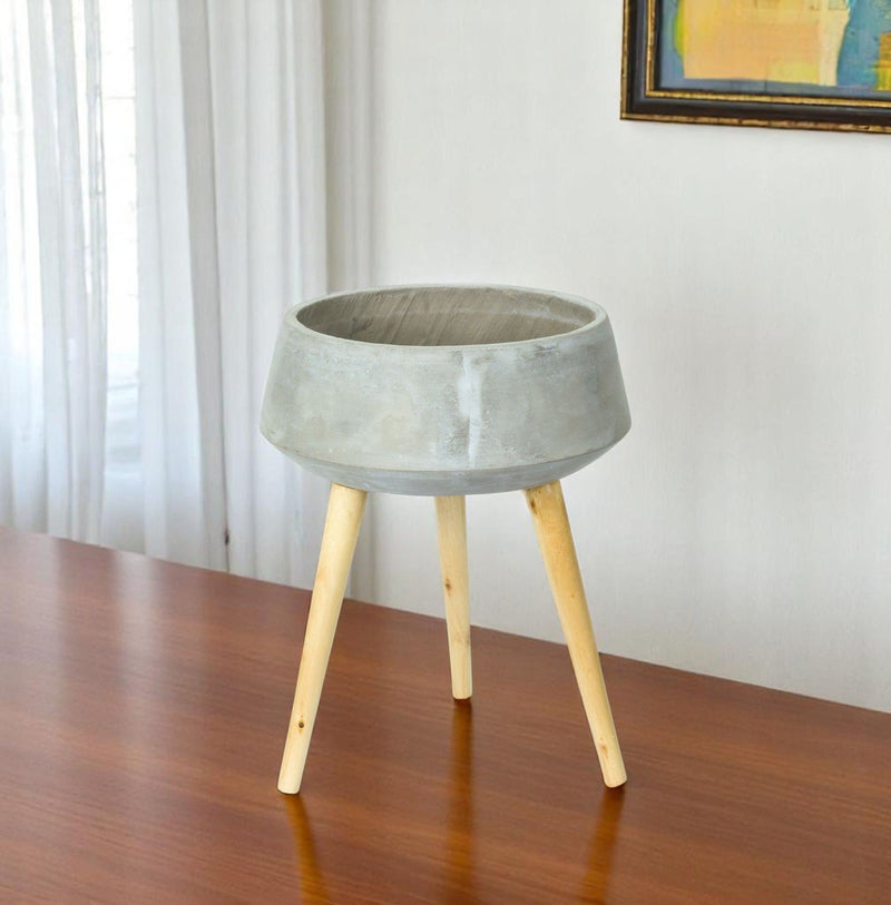 Round Pot Planter With Stand - Gray
