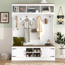 Load image into Gallery viewer, Farmhouse Hall Tree With Bench And Shoe Storage
