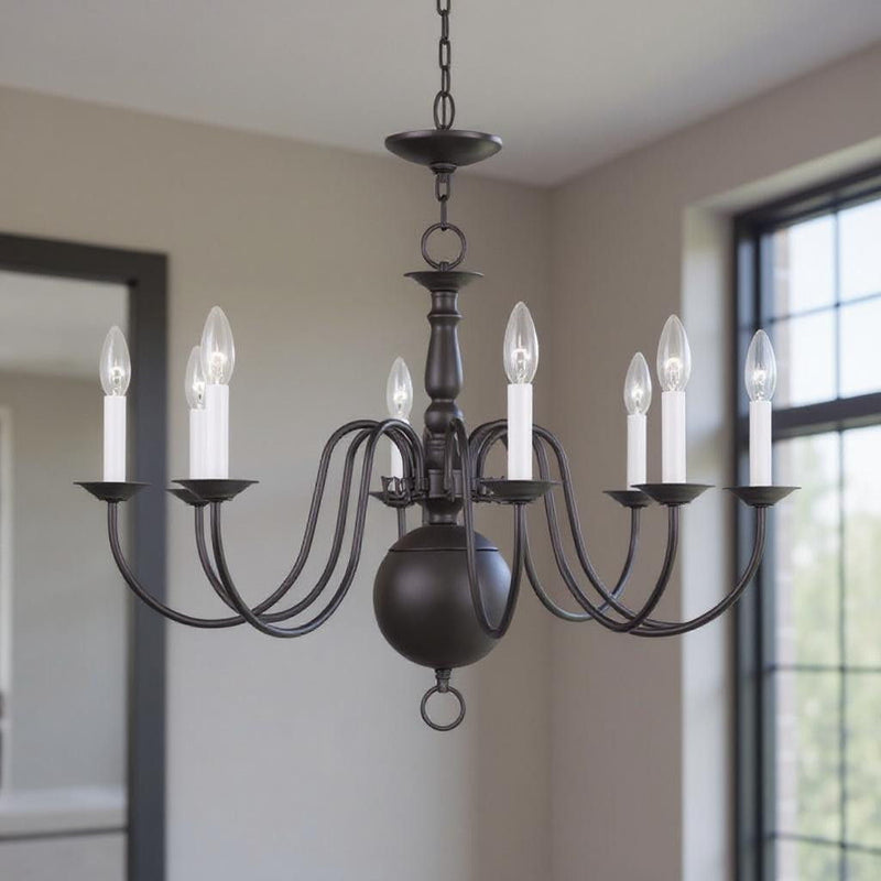 21" Eight Light Metal Dimmable Chandelier With Shades - Bronze