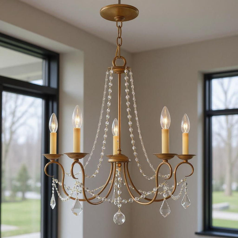 23" Five Light Dimmable Chandelier With Shades - Antiqued Gold