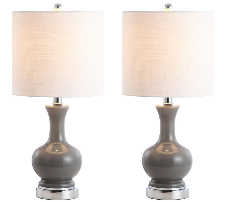 Urn Bedside Lamps With Drum Shades (Set of 2) - Gray