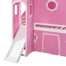 Load image into Gallery viewer, Twin Size Bunk Bed with Slide Pink Tent and Tower - Pink
