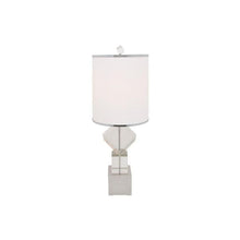 Load image into Gallery viewer, 31" Clear And Silver Faux Crystal Geometric Table Lamp LED With White Drum Shade
