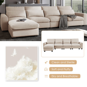 U_Style Modern Large L-Shape Feather Filled Sectional Sofa,  Convertible Sofa Couch with Reversible Chaise for Living Room