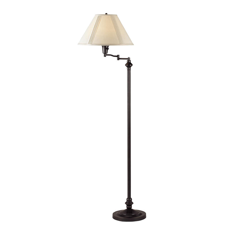 Swing Arm Floor Lamp With Beige Empire Shade - Bronze