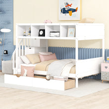 Load image into Gallery viewer, Twin over Full Bunk Bed with Shelfs, Storage Staircase and 2 Drawers, White
