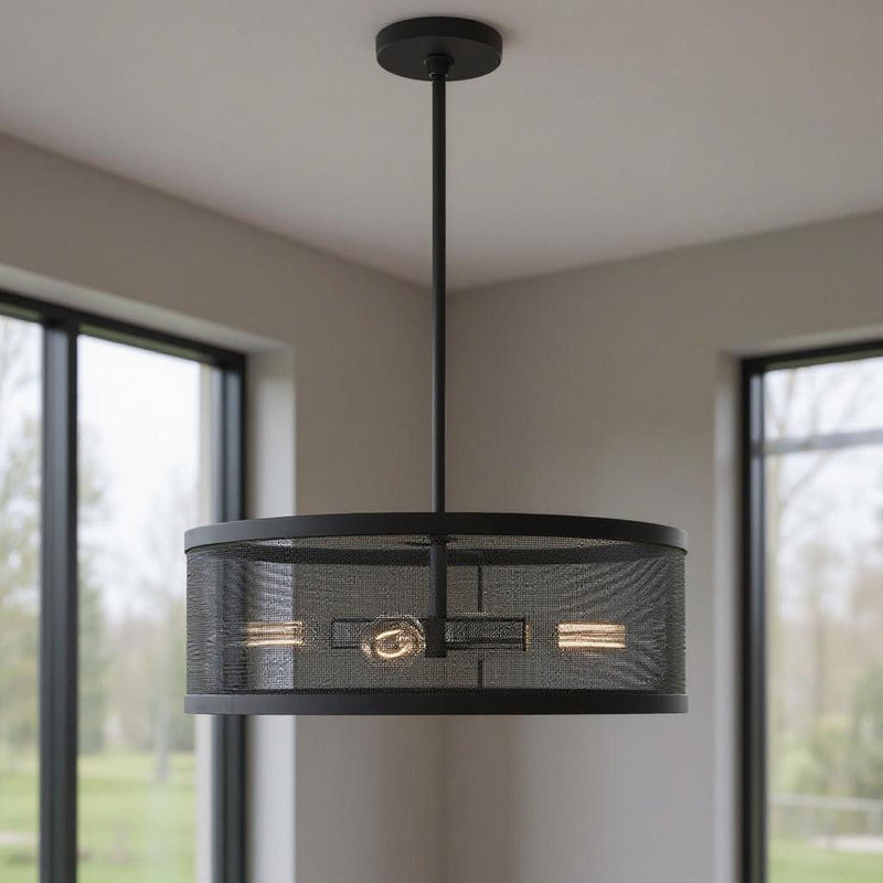16" Four Light Dimmable Chandelier With Shades - Black
