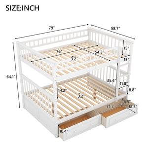 Full over Full Bunk Bed with Drawers, Convertible Beds, White(OLD SKU: SM000241AAK-1)