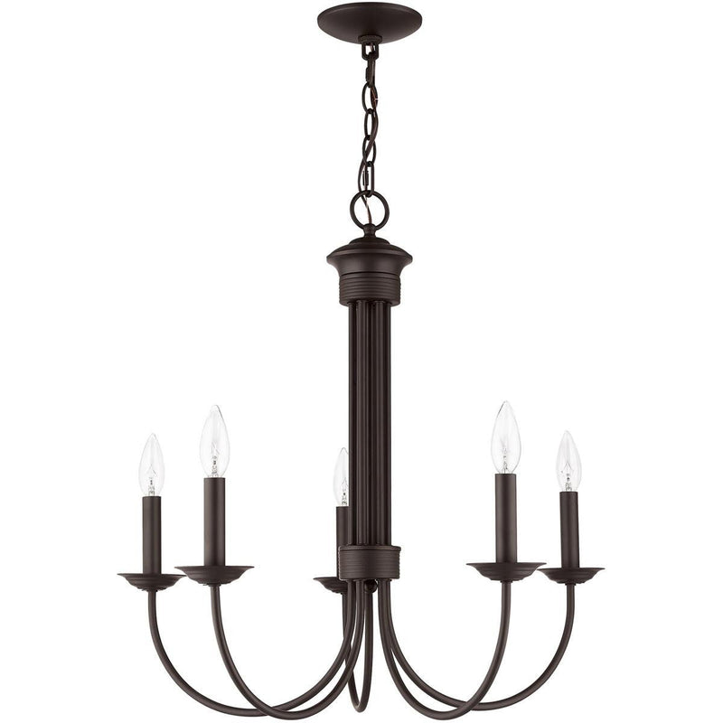 24" Five-Light Dimmable Chandelier With Shades - Bronze