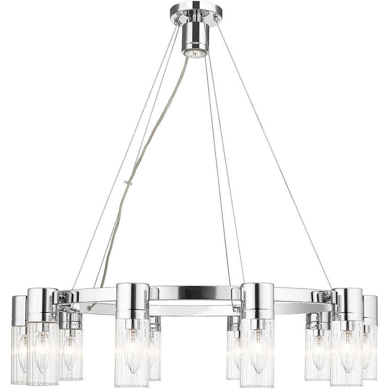 Ten Light Dimmable Chandelier With Shades - Silver