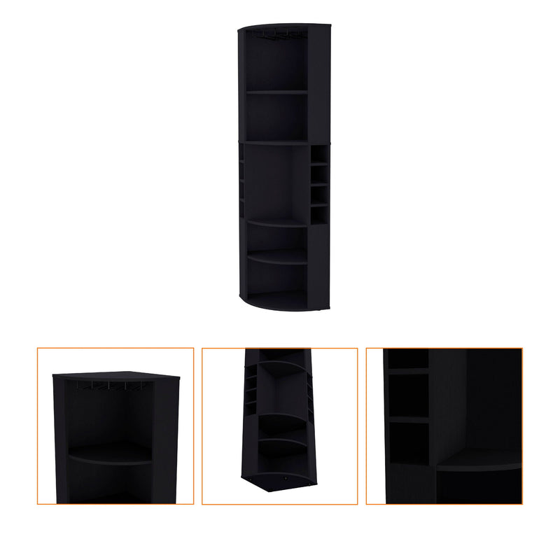 71" Wood Accent Corner Bar Cabinet - Black