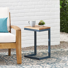 Load image into Gallery viewer, Small C Shaped End Table With Iron Base And Fir Wood Top - Black
