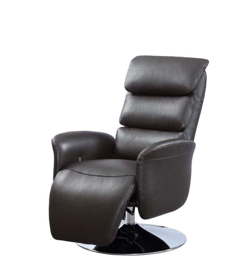 Tufted Genuine Leather Power Swivel Recliner (730550) - Brown