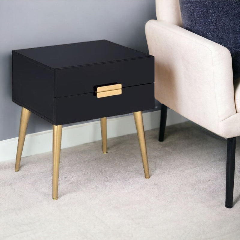End Table With Two Drawers - Black And Gold