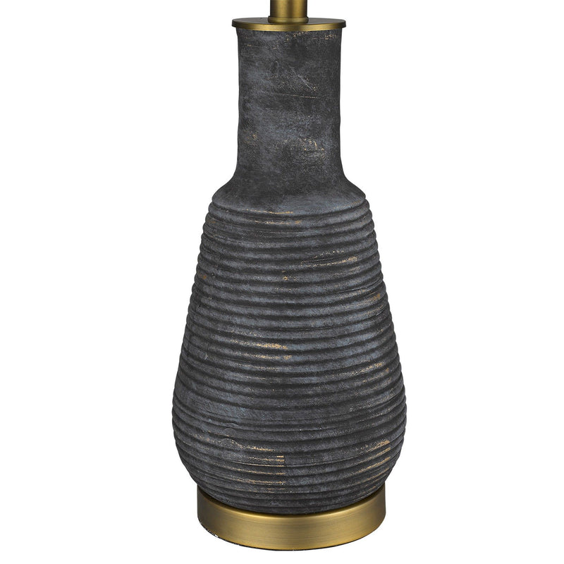 Ceramic Column Lamp With White Drum Shade - Gray And Gold