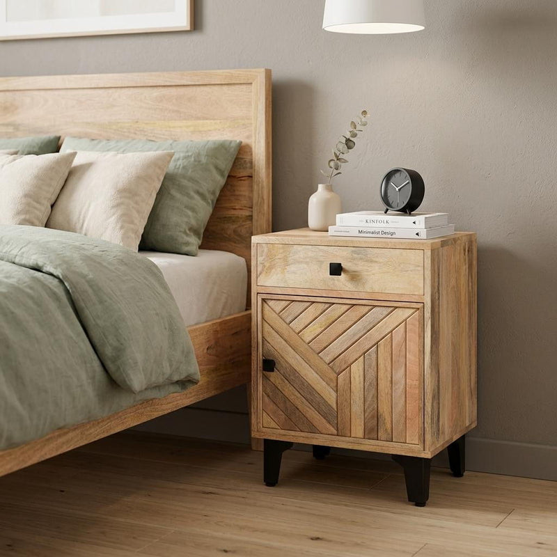 Wood One Drawer Nightstand (727683) - Beige