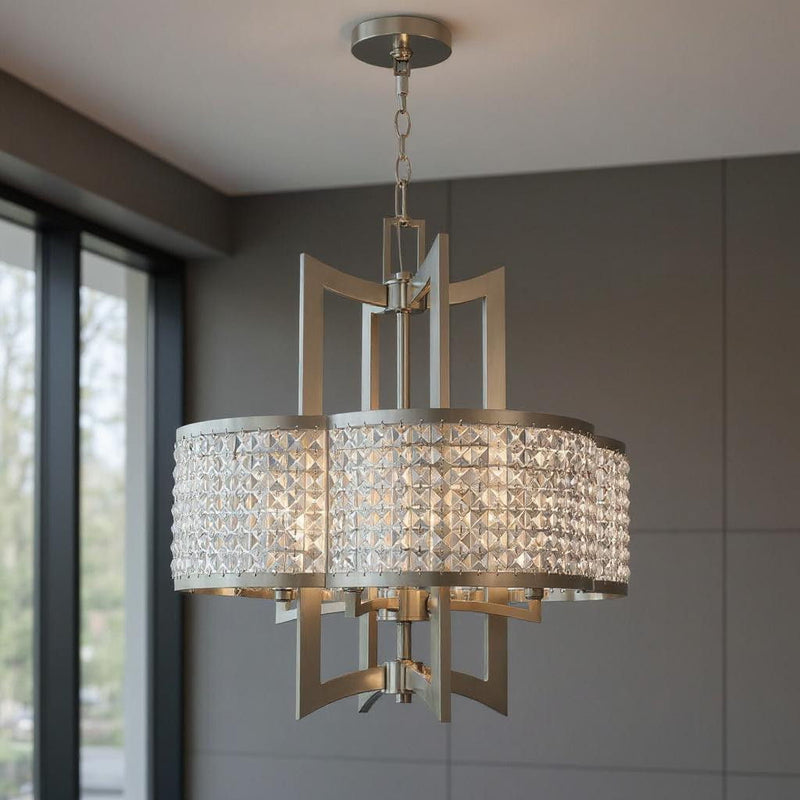 24" Four Light Dimmable Chandelier With Shades - Nickel